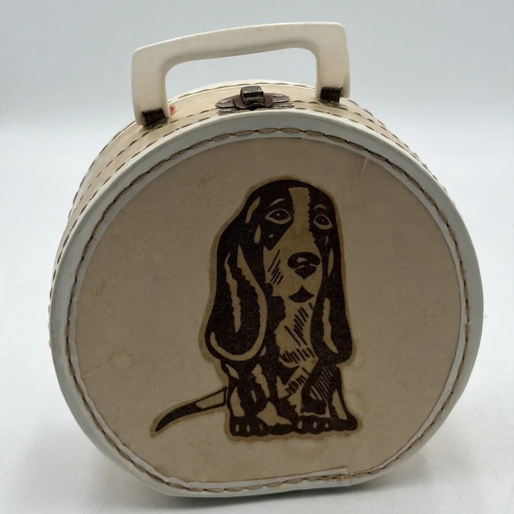 RARE VINTAGE 1960's Child's/Doll's Travel Case Flocked Bassett Hound